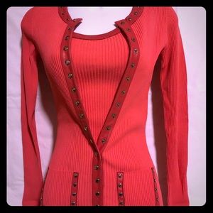 Cache sweater set with leather trim - Sz small